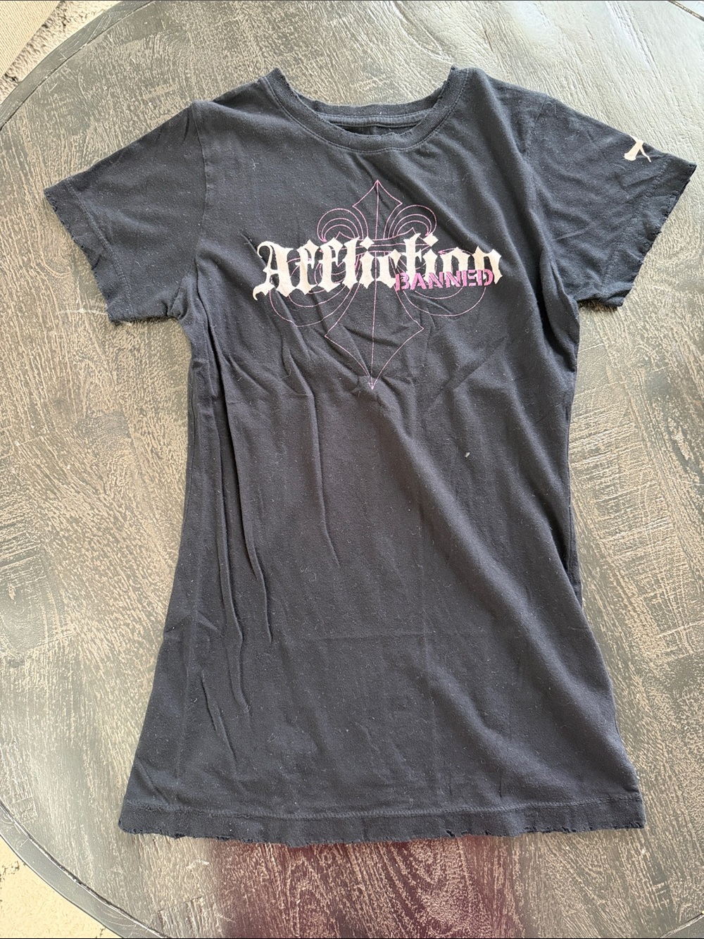 Y2K Affliction Black Graphic Short-Sleeve Tee with Pink Accents